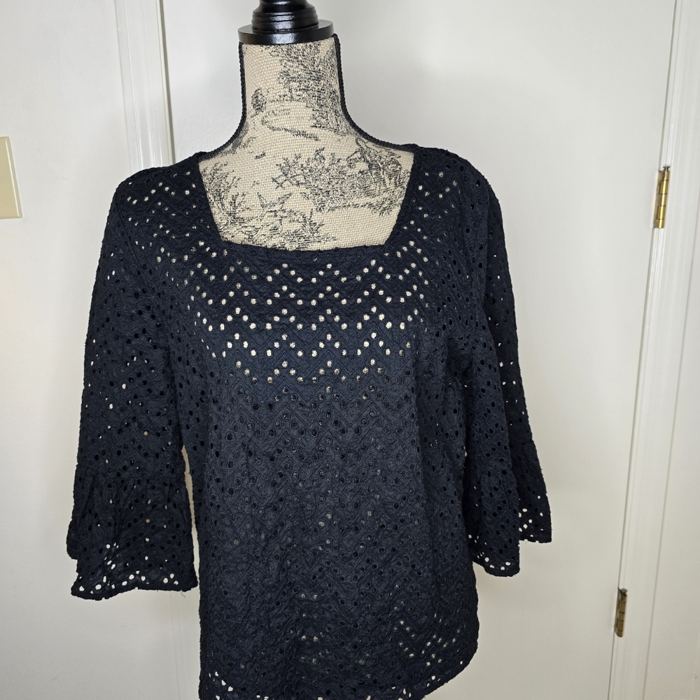 Halogen Black Boxy 3/4 Sleeve Blouse